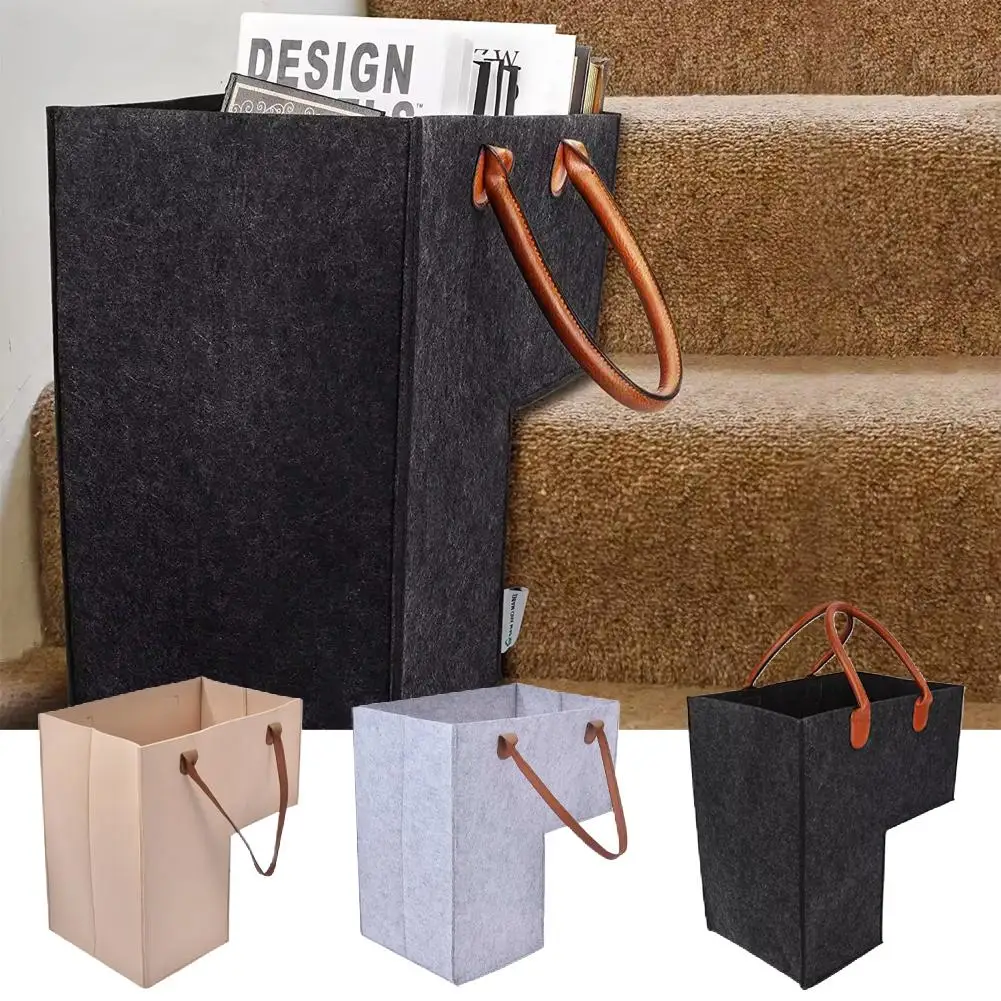 

Войлочная лестница, ведро для домашнего хранения, Портативная сумка для хранения, коробка для хранения игрушек, корзина для хранения с кожаными ручками для гостиной N4K7