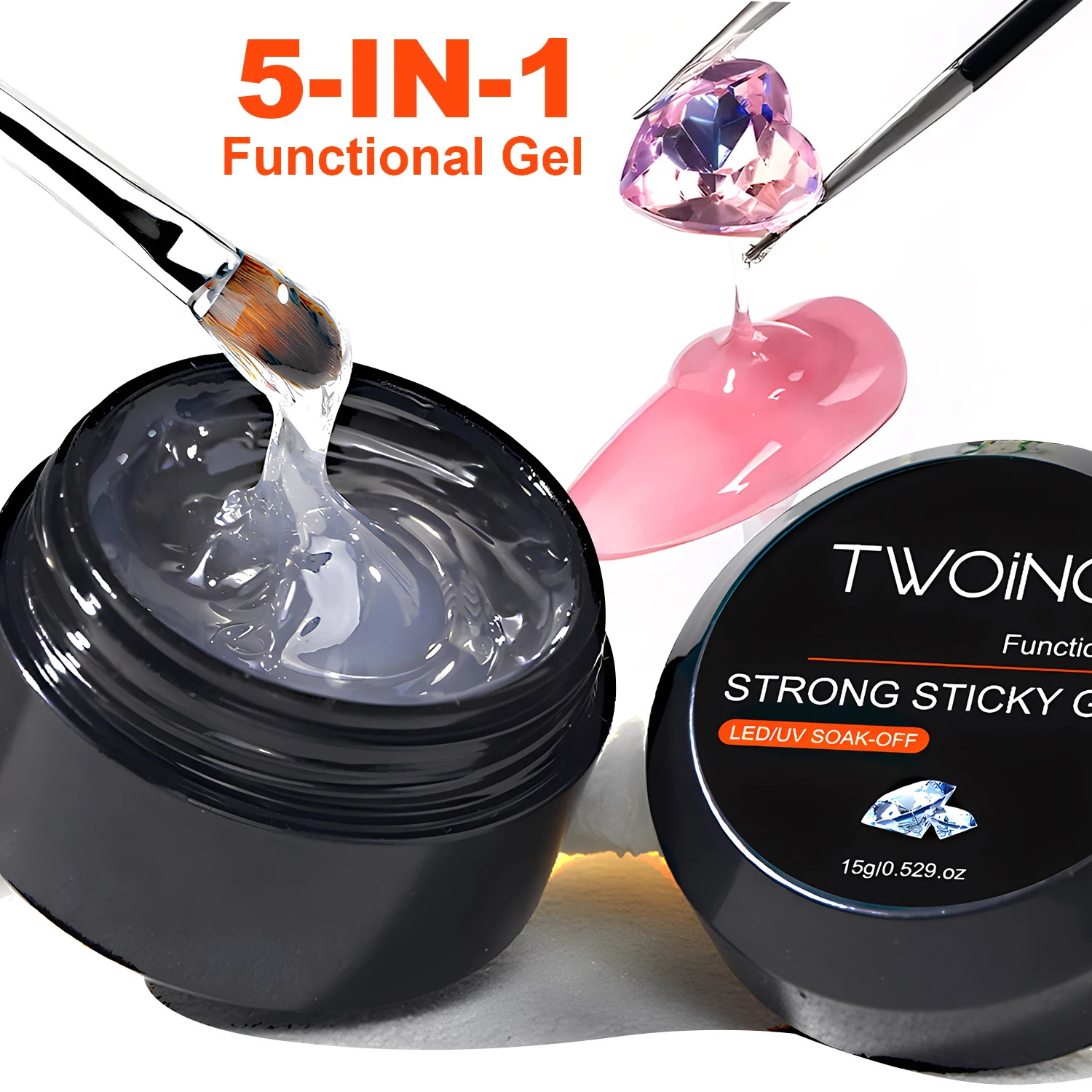 TWOING 8g/15g Gel colla per unghie appiccicosa super forte per strass Decorazioni per nail art No Wipe Gel UV funzionale adesivo per gemme fai da te