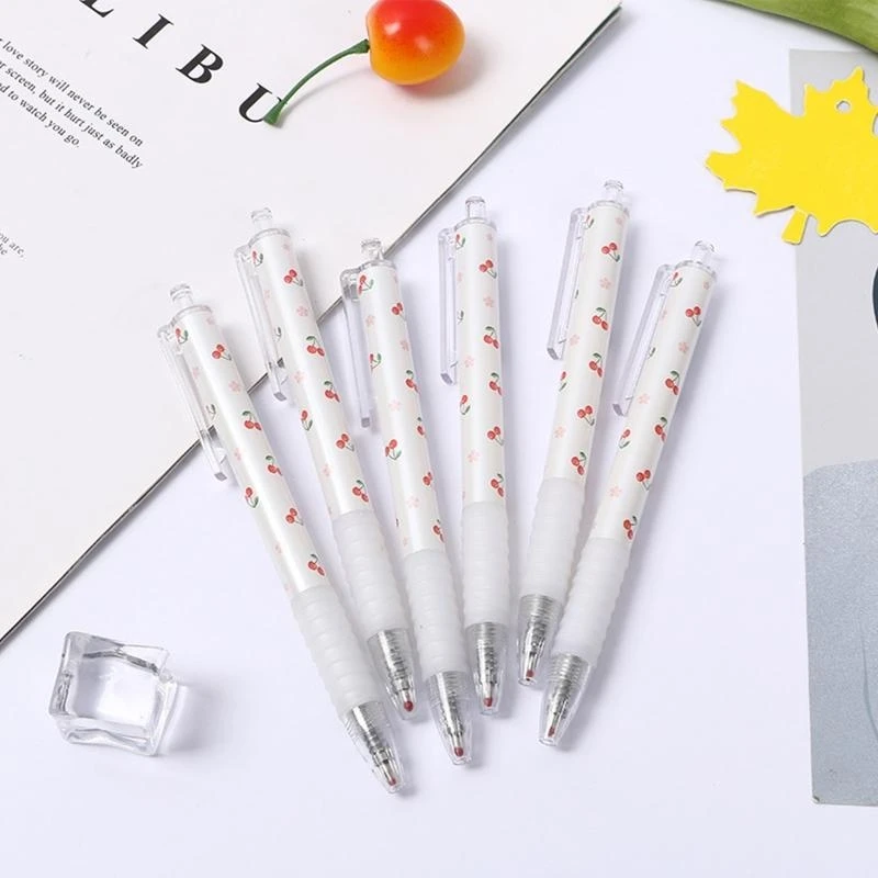 090F 2pc 0.5 mm Retractable Pens Cherry Pattern Black for Kids Xmas Birthday Gift