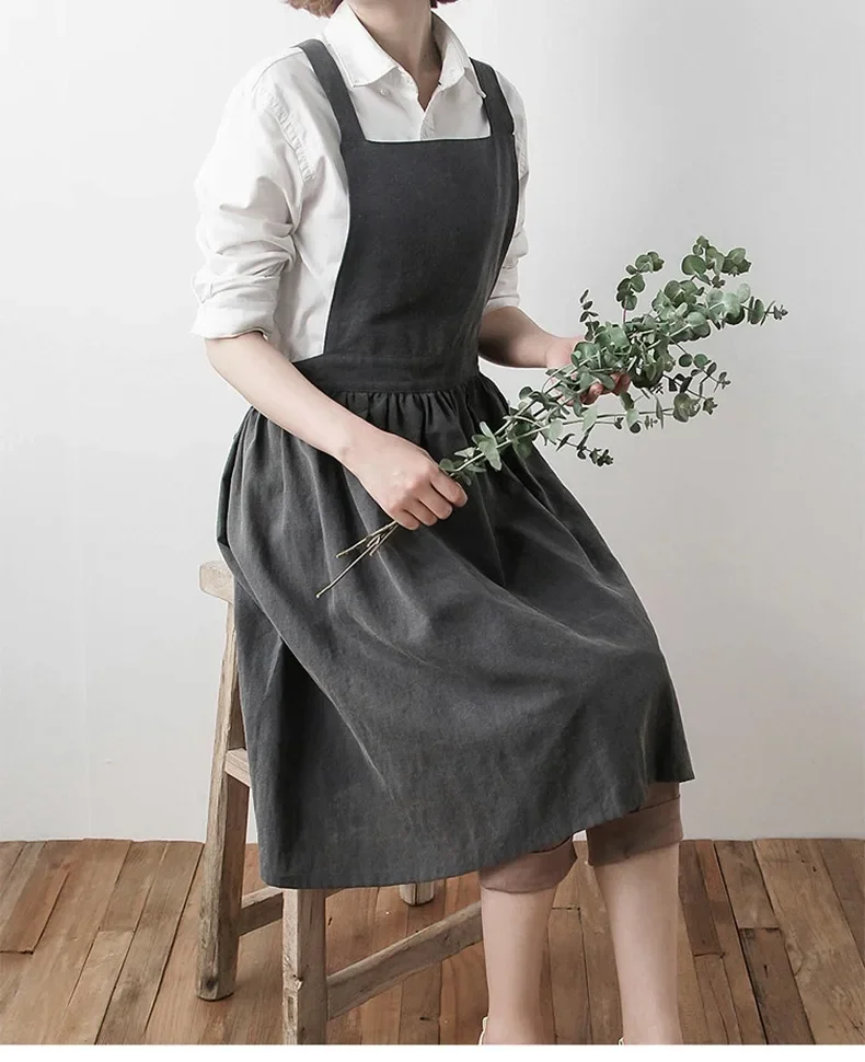 Cotton Apron Large Size Solid Color Art Advertising Flower Shop Work Dress Temperament Commuter Skirt Kawaii Kitchen Women