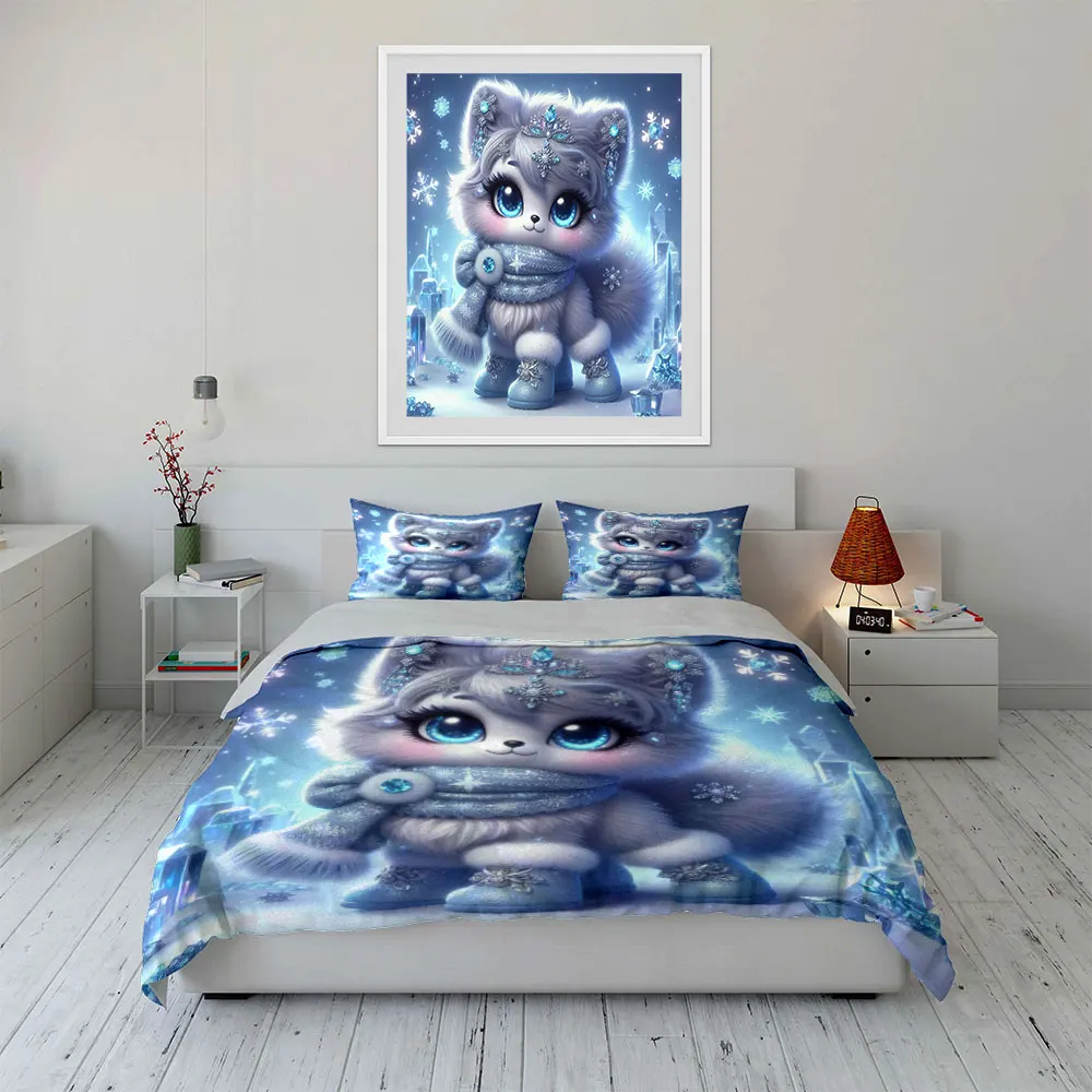Snowy Elf and Crystal Decorations Duvet Cover Set with 3D Printing Design Soft Polyester Bedding Set All-Season Comfort