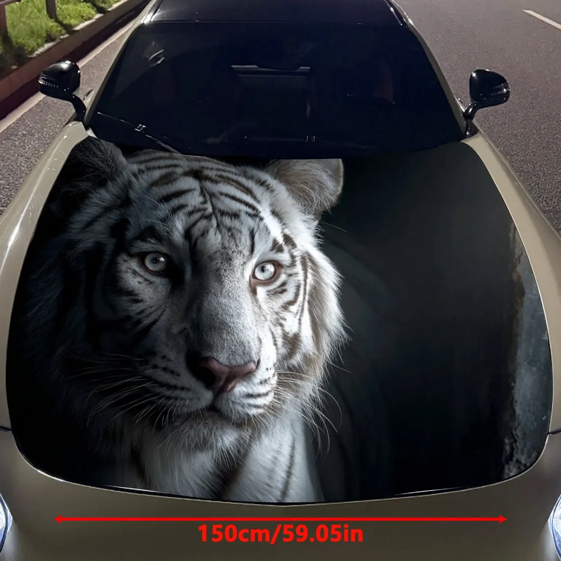 Car Decals A White Tiger With A Gentle And Noble Aura In A Simple Backdrop Car Hood Sticker, Waterproof Self - Adhesive Vinyl Gr
