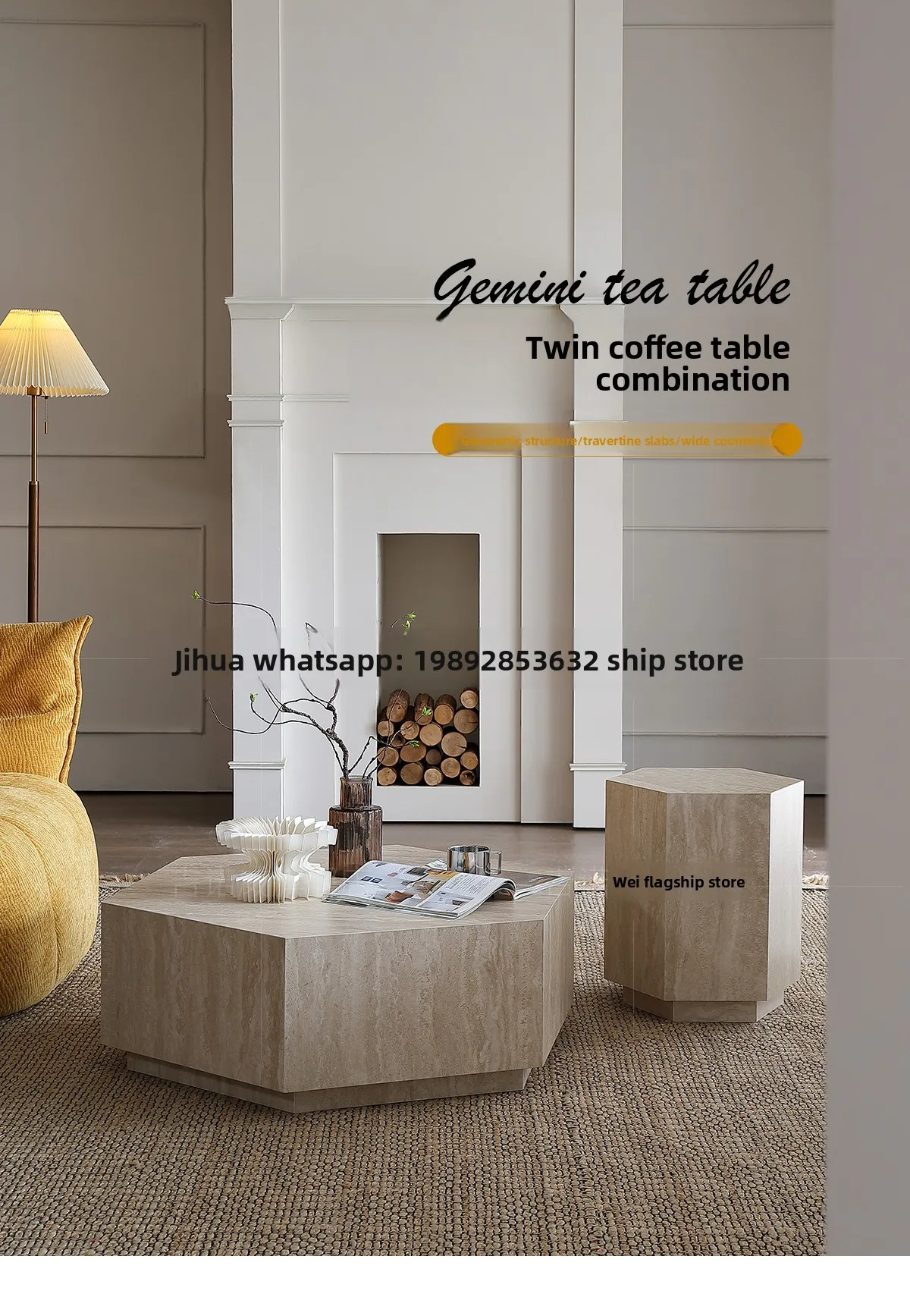 YFY Travertine Stone Plate Coffee Table Relaxed Minimalist Style Designer High-end Hexagonal Irregular Coffee Table