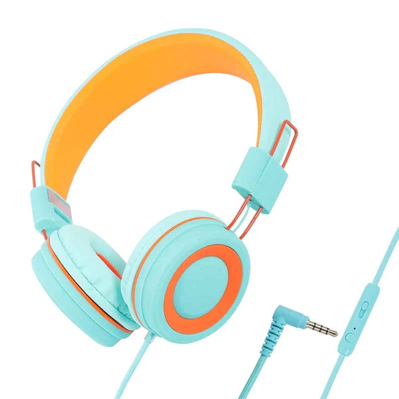 

Children's Headphones Headset Wired Colorful Laptop Tablet Phone For Learning Online Class Headphones Durable ,Orange+Green