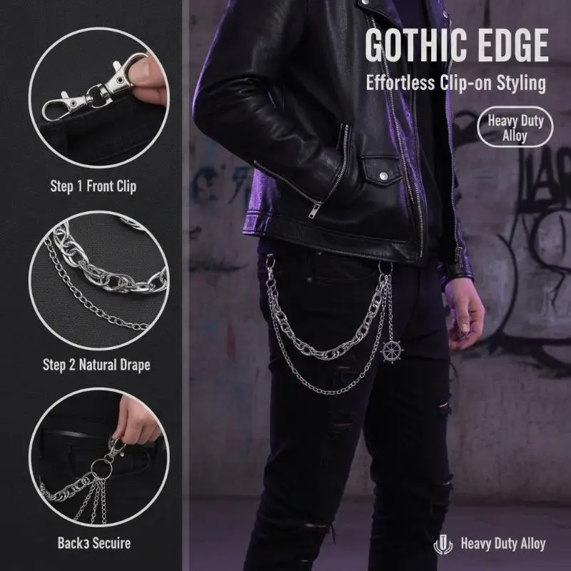 Punk Rivets Pants Chain Gothic Rock Hip Hop Dark Style Silver Color Multilayer Waist Chain Layered Jewelry For Men And Women