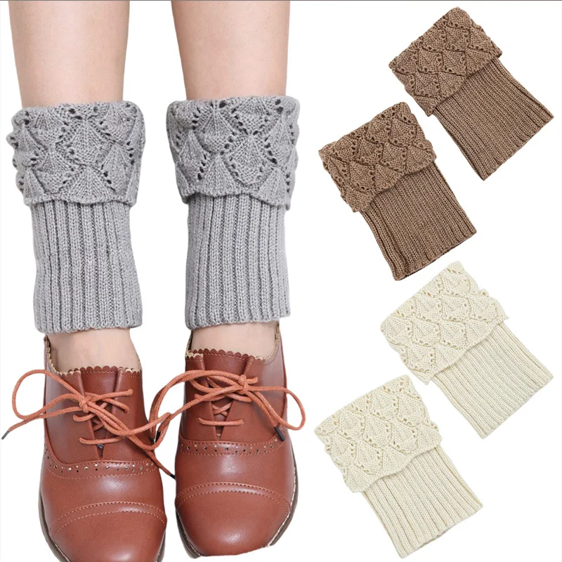 

Border Knitted Short Korean Version Winter Women Shoe Covers Foot Covers New Flip Over Scallop Yarn Sock Covers Leg Guards