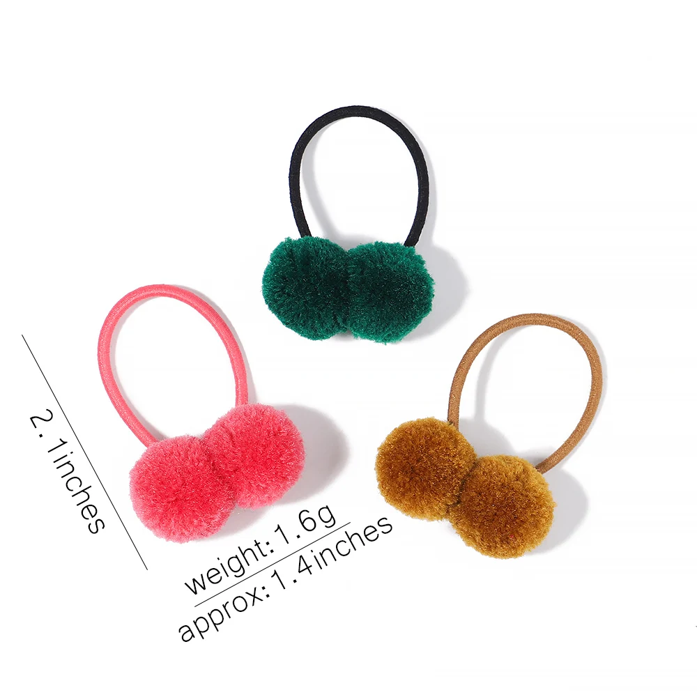 10pcs/lot Newborn Girls Solid Double Fur Ball Rubber Band with Elastic Rope Handmade Hair Band for Kids Baby Hair Accessorie