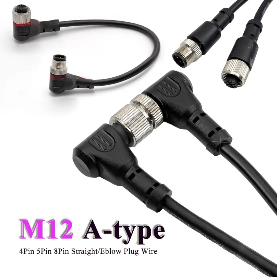 M12 4Pin 5Pin 8Pin A-coding Straight/Eblow Connector Cable M12 A-type Single Head Plug Wire Male to Female Extension Line 0.5-3M