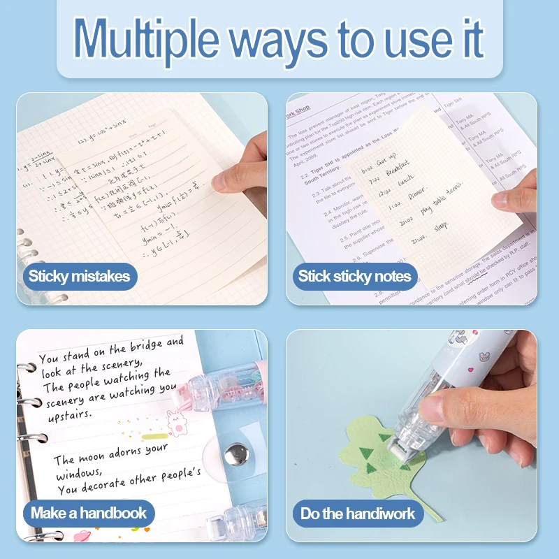 1 body+3 replaceable cores+1 cute sticker, double-sided tape - suitable for schools, offices, and scrapbooks