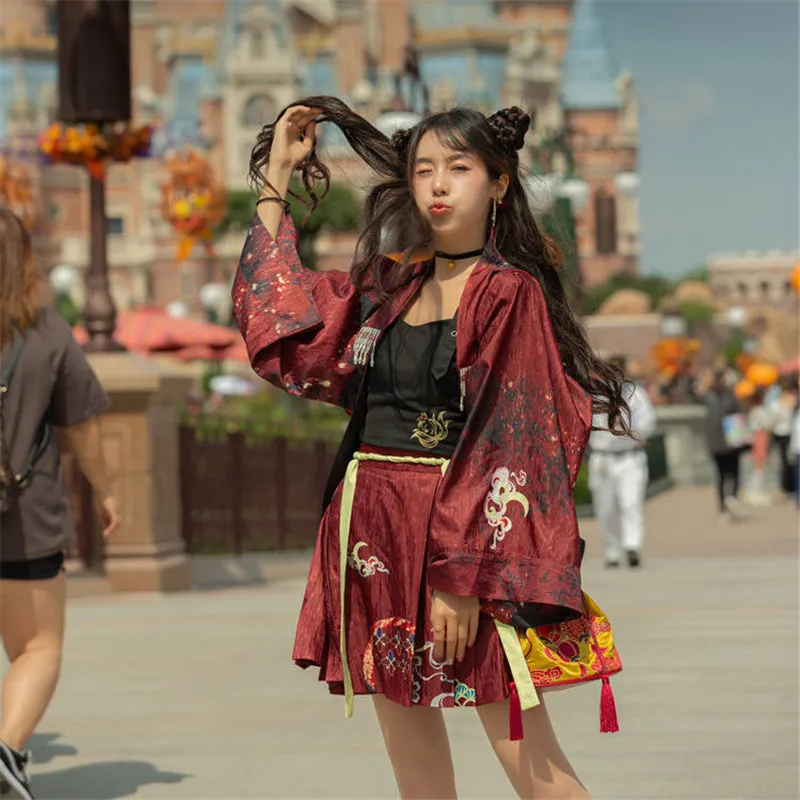 Spring Summer New Women Chinese Traditional Costumes Improved Hanfu Three-piece Suit Vintage Embroidery Fairy Cosplay Clothing