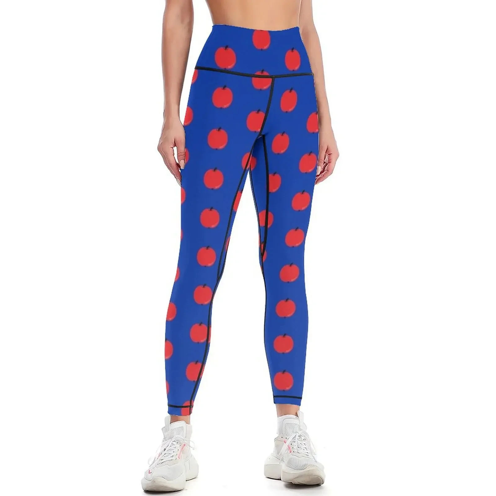 

red apple blue background Leggings fitness set gym sports for push up Women sports sports woman gym Womens Leggings