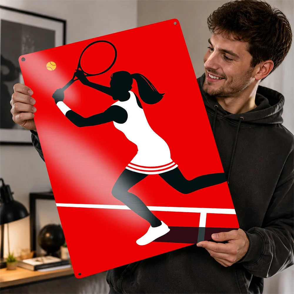 Minimalist Tennis Illustration Printed Poster Customized Aluminum Metal Sign Endurance Athlete Wall Art Made For Active People