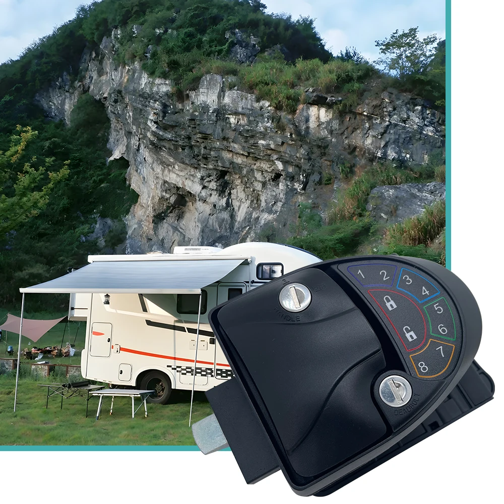 Black Zinc Alloy Wireless Keyless Keypad Camper Caravan Trailer Entry RV Door Lock Entry Door Lock Handle Latch