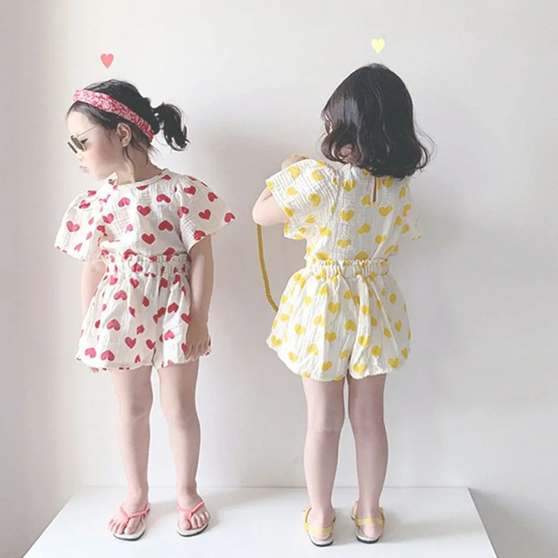 Girls Outfits Clothes Baby Summer Muslin Cotton Short Sleeve Shirt Shorts Suits Fashion Top+pants Sets 2pcs 0-7 T