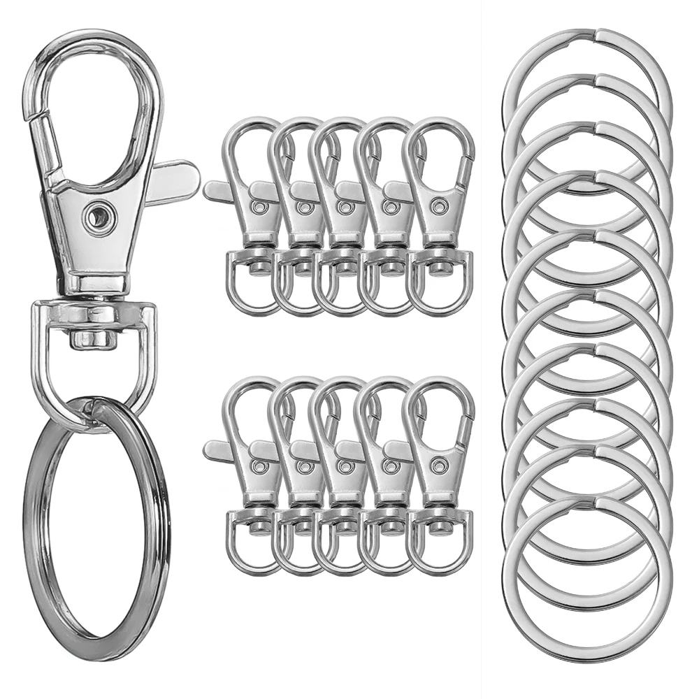 20pcs/set Swivel Snap Hooks With Key Rings, Premium Metal Swivel Lobster Claw Clasps In Assorted Sizes (Large, Medium, Small)