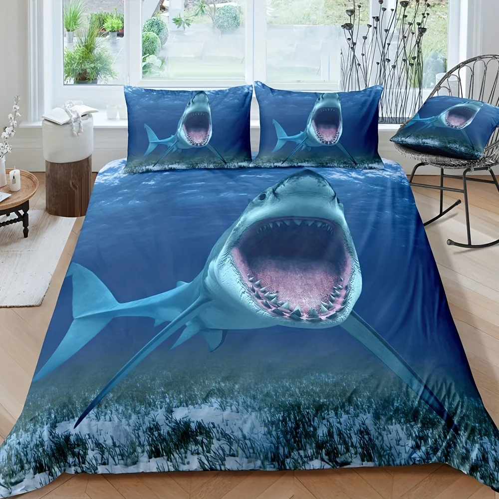 

Open Mouth Shark Print Duvet Cover Set Soft Comfortable Duvet Cover, Bedding Set For Bedroom 1*Duvet Cover+2*Pillowcases