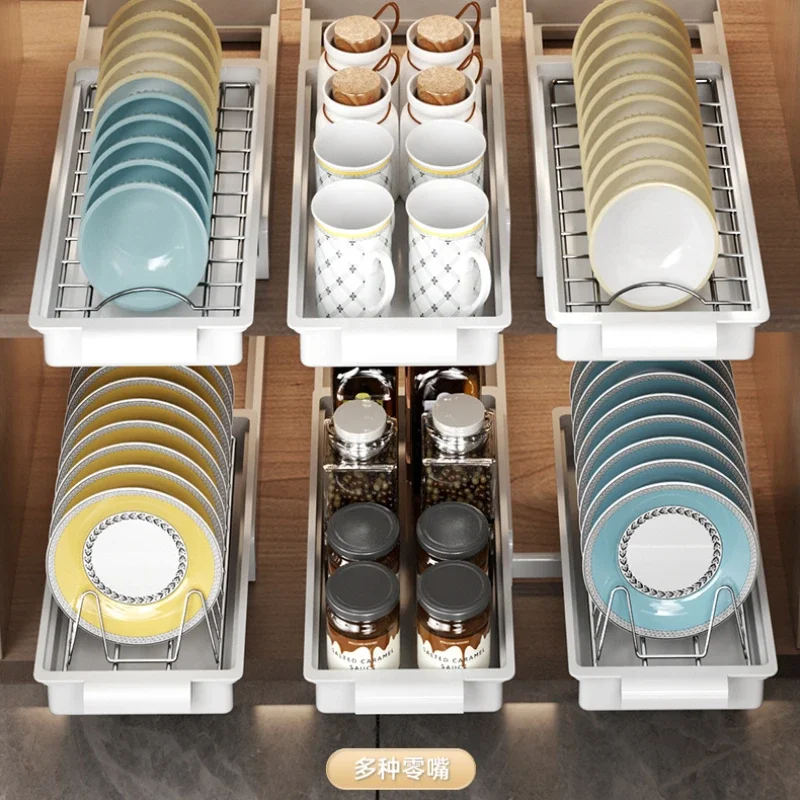 Kitchen Pull-out Dish Rack Drawer, Drying Rack, Sliding Bowls, Dishes Drainer, Sink Cabinet Organizer, Tableware Holder