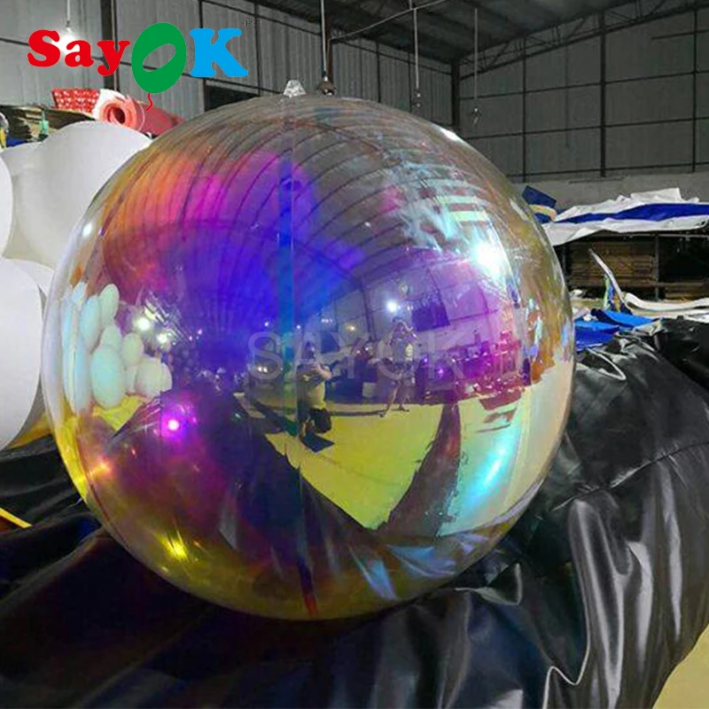 SAYOK Giant Colorful PVC Inflatable Mirror Ball Decoration Inflatable Mirror Balloon for Hall Shopping Mall Show Party Decor