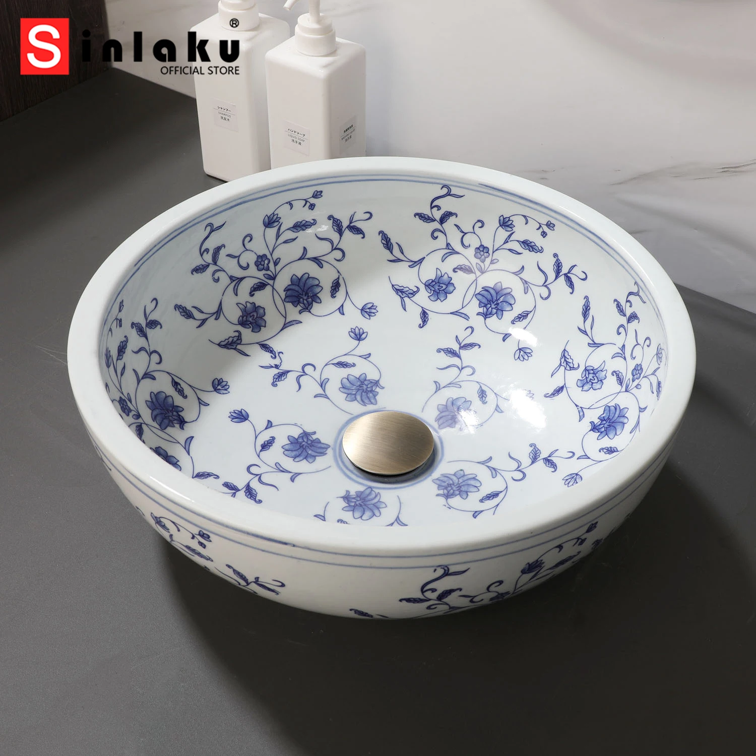 

SINLAKU Раковина для ванной комнаты, верхняя раковина, керамическая раковина с круглой чашей, раковины традиционного типа с большой емкостью и гладкой текстурой