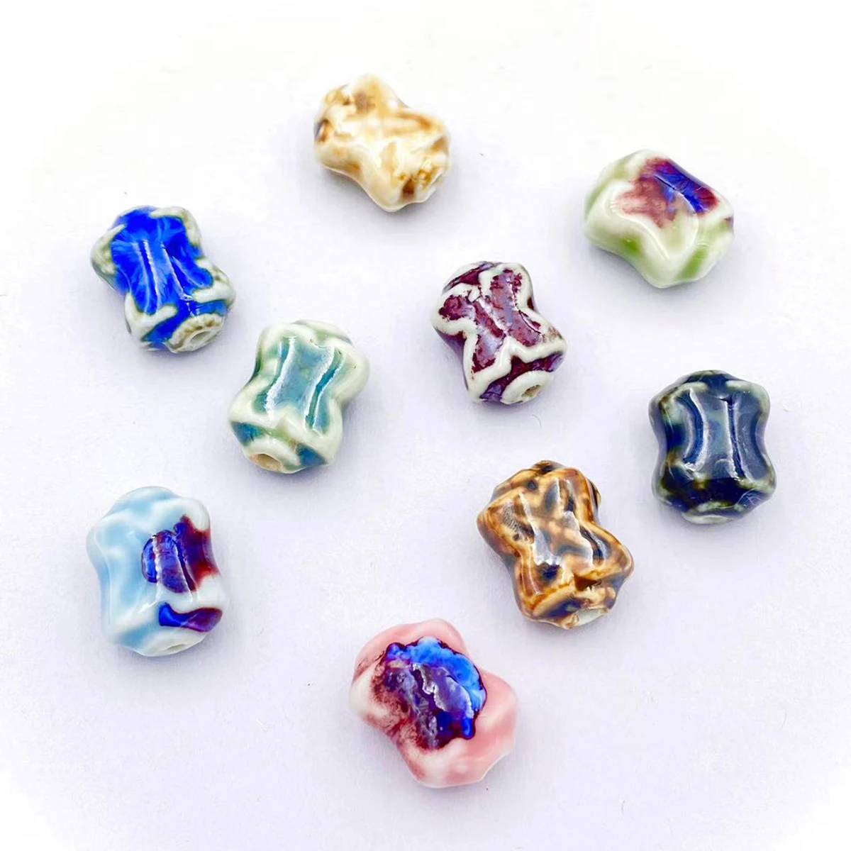 10Pcs 18MM X Logo Ceramic Embossed Gradient Colorful Spacer Beads For Jewelry Making DIY Good Quality Many Colors