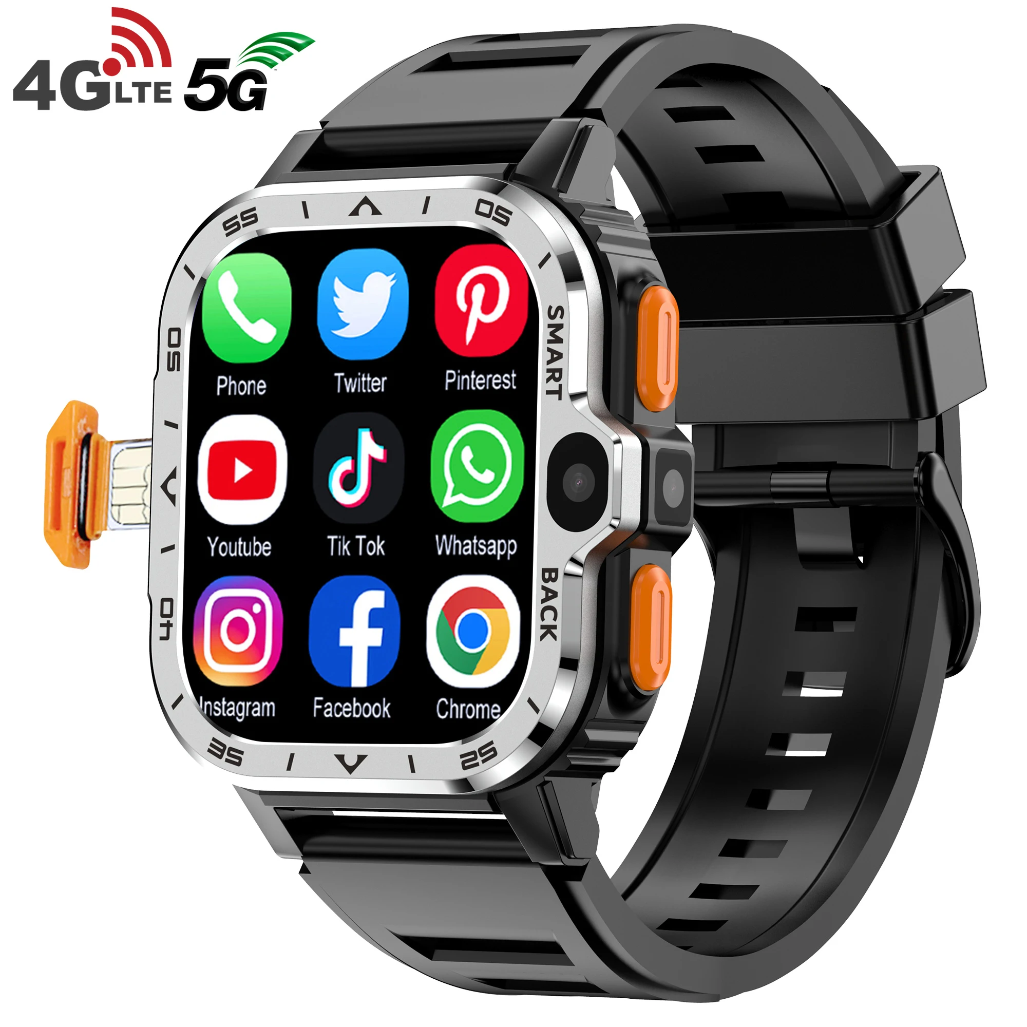 Pgd smartwatch android relógio inteligente wifi nfc câmera dupla áspero 16/64g rom armazenamento freqüência cardíaca 4g lte gps cartão sim presentes masculinos