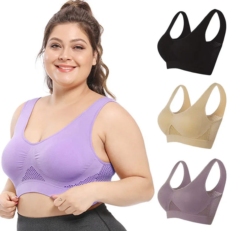 

Seamless Mesh Women Sports Bras Fitness Gym Running Underwear Shockproof Bra Wireless 3XL Plus Size Crop Top Breathable Yoga Bra