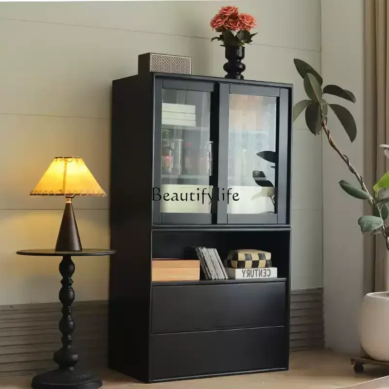 

American solid wood black module simple storage bookcase storage low cabinet