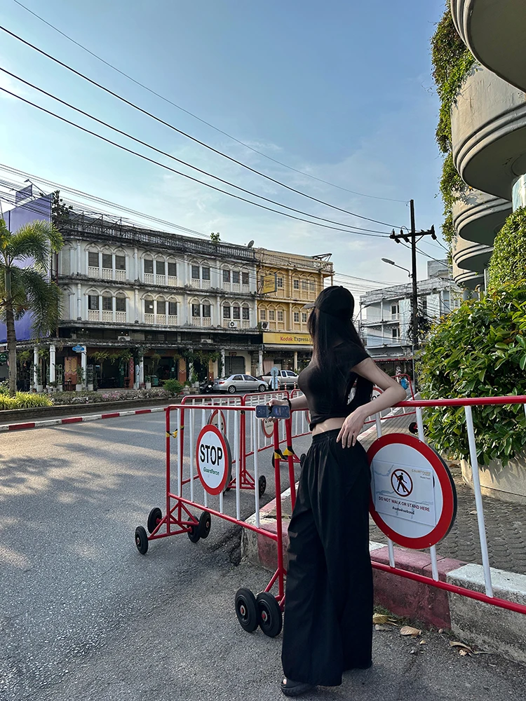 

Bla Cherry Ice Silk Thin Hanging Sensation Casual Pants Women Summer High Waist Loose Slimming Versatile Workwear Trousers