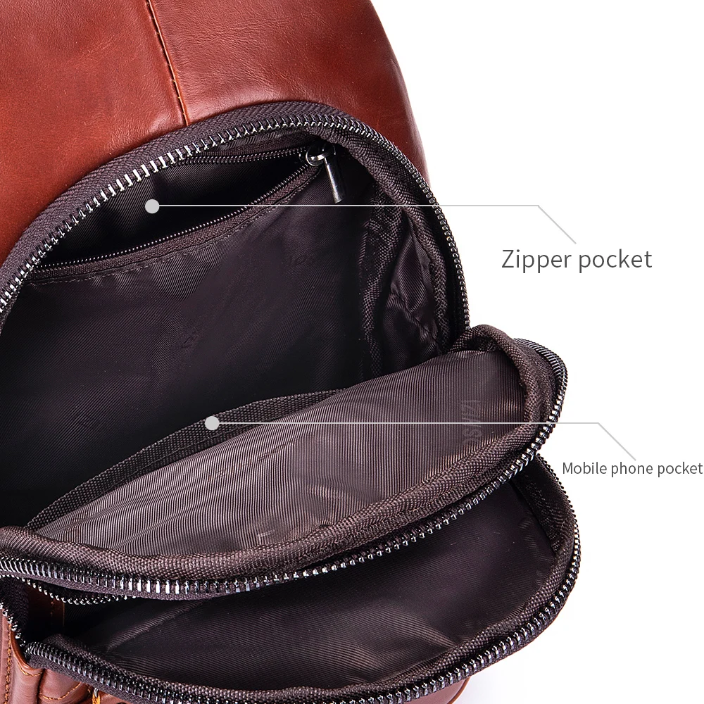 Bolso de pecho de piel de vaca para hombre, bandolera informal con USB, bolso de hombro frontal