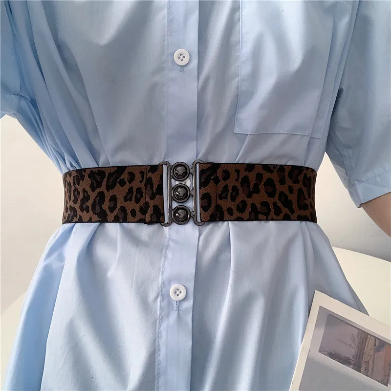 Women Wide Belt Elastic Cinch Waistband Lady Fashion Stretch Cummerband Girls Leopard Print Waistbands Waist Seal For Dress Coat