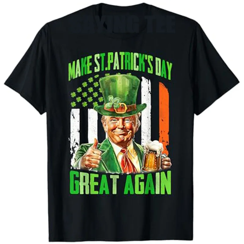 Camiseta americana Make St Patrick's Day Great Again Shamrock Trump, moda para hombre, camiseta con gráfico de bandera de EE. UU., trajes de manga corta