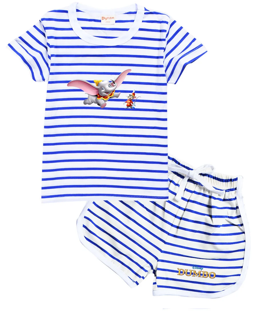 

Dumbo Kids Clothes Suit Cute Summer Children Boys Girls T-shirt+shorts Casual Stripe Clothing Sets