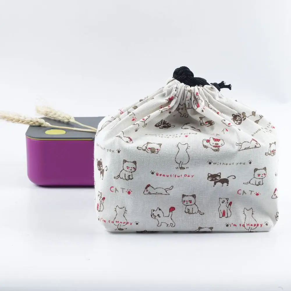 

linen Tableware Storage Bag Picnic Bags Geometric Lunch Tote Pouch Japanese Style Lunch Box Drawstring Lunch Bag Food Hand Bags