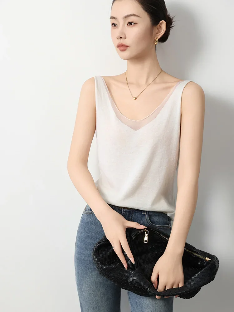 Hot Sale Women's Vest Sweater Waistcoat Yangtze Yarn Pure Wool Vest Sleeveless Spring Summer Female Skin-friendly Silk Camisole