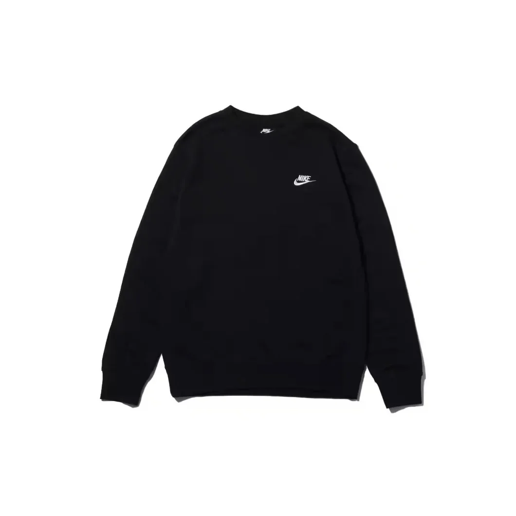 Nike authentic embroidery spring and autumn thin men's fashion classic long-sleeved round neck casual sweater black