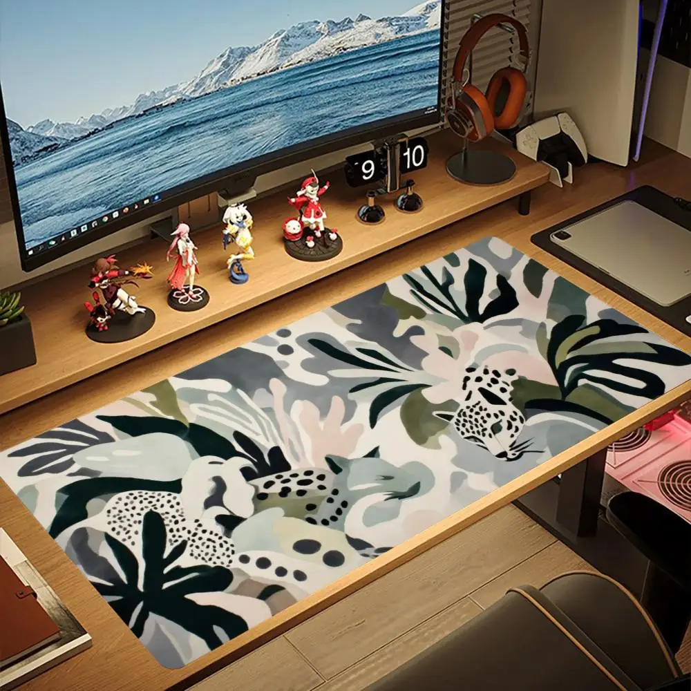 Large Size XXL Game Mousepad Vintage Wild Beast Lion Tiger Leopard Botanical Deskmat Non-Slip Rubber Gamer Keyboard Mouse Mats