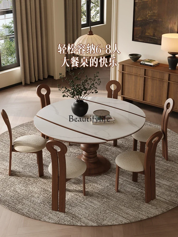 

Yj19 Rock Slab Extendable Dining Table Round Vintage Home Small Apartment Convertible Round Table Solid Wood Folding