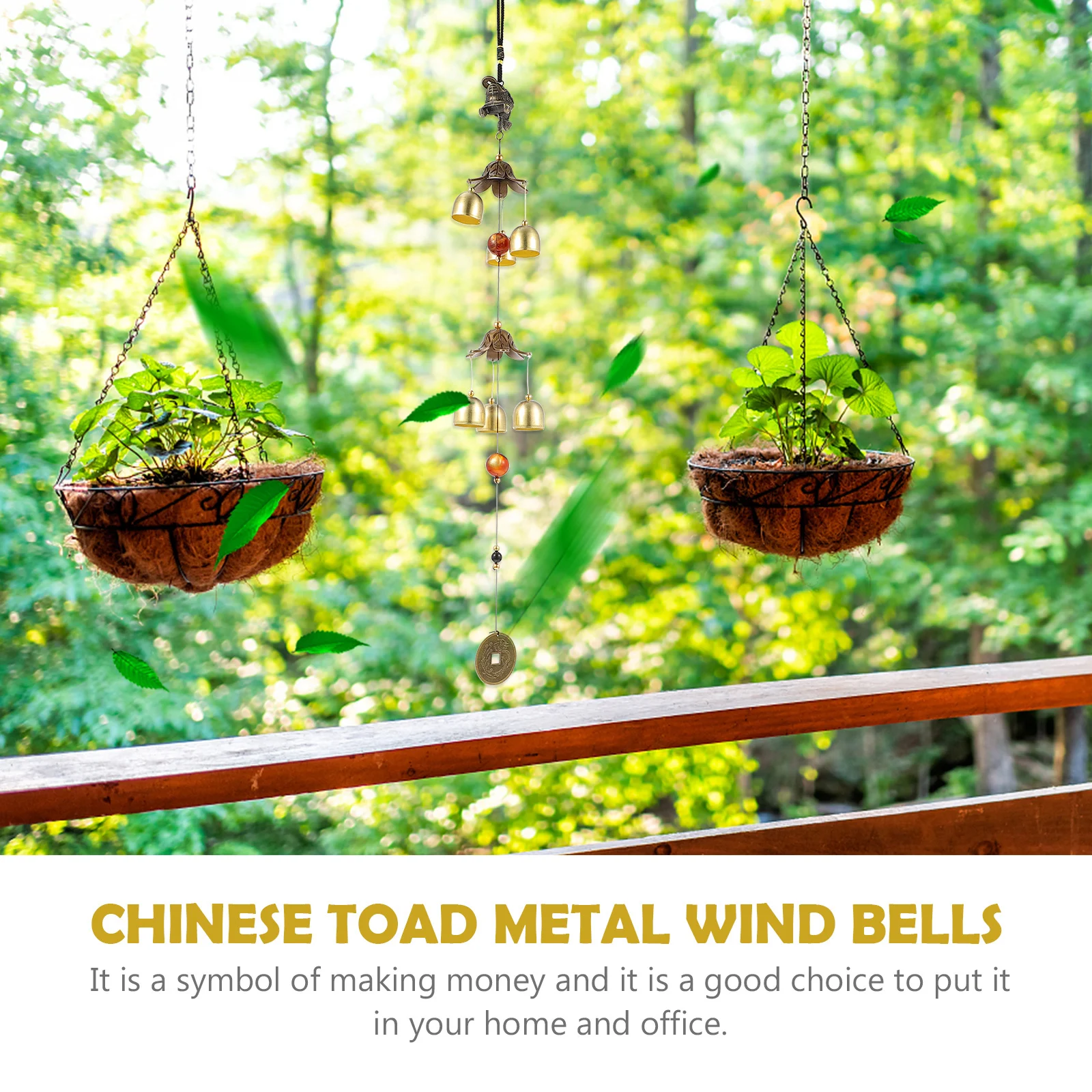 

2Pcs Chinese Golden Toad Metal Wind Bells Hanging Pendants Fortune Decor Wind Chimes