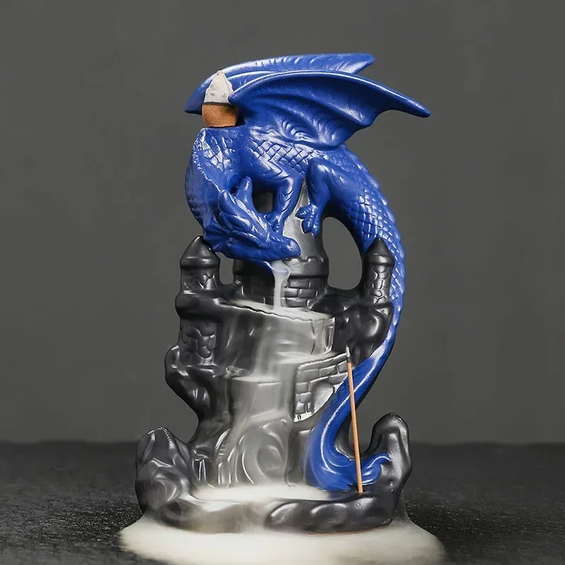 

1pc Ceramic Waterfall Backflow Incense Burner with Winged Dragon Castle Design for Lucky Feng Shui Home Decor (Without Incense)