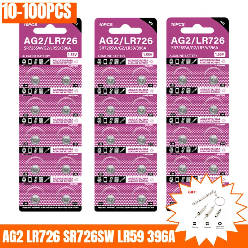 10-100PCS AG2 LR726 Button Cell 397 396A SR726 196 SR726SW 396 Button Battery For Watch Toys Remote Cell Coin Batteries 1.55V