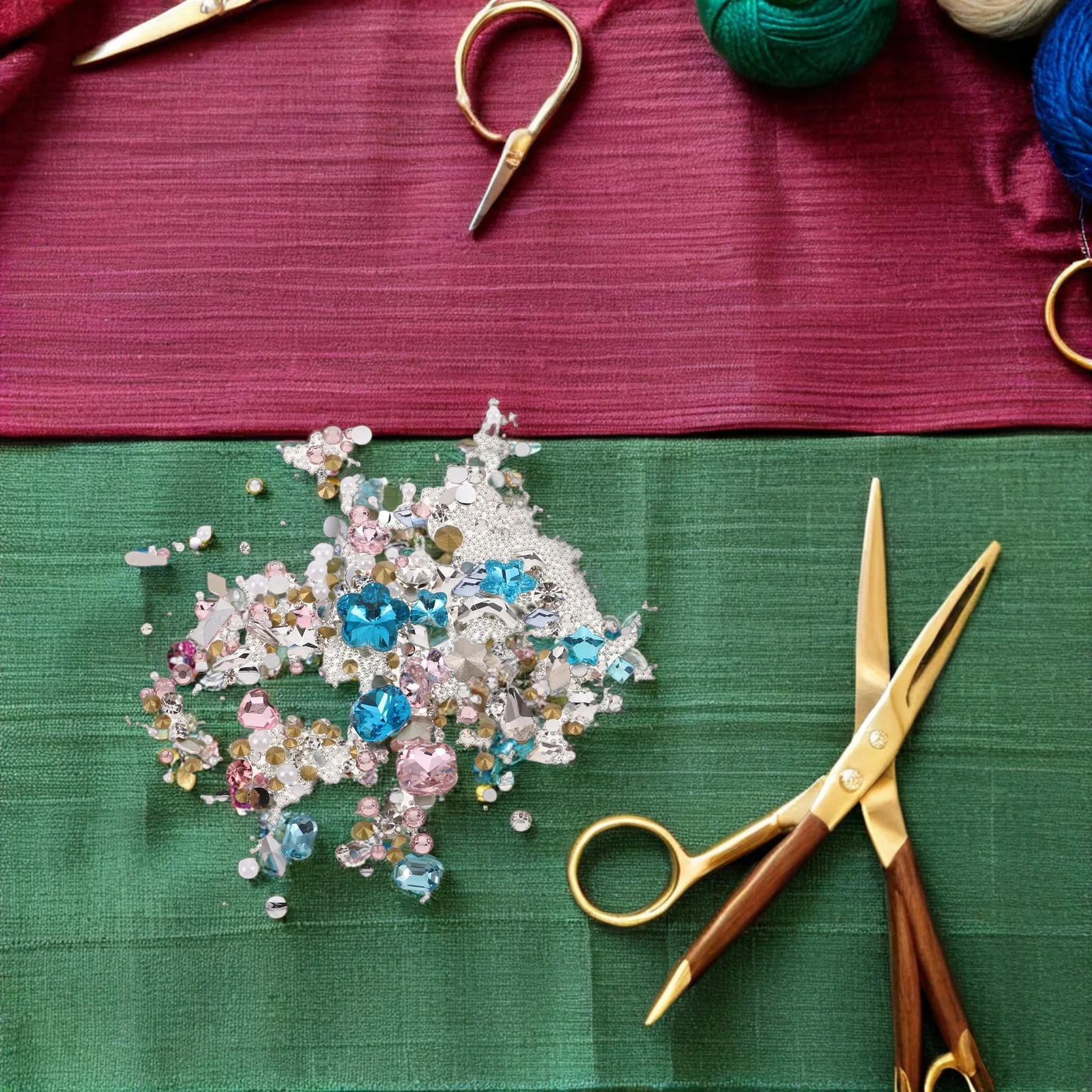 Ensemble de strass à paillettes pour ongles, 2 ensembles, bijoux 3D à dos plat, breloques, rose, bleu, papillon, cœur, décorations de manucure