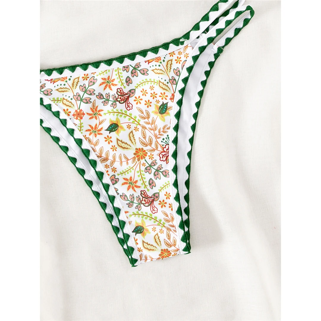 Sexy, mit Blumenmuster versehener, halterneckiger, brasilianischer Bikini, Damen-Badeanzug, zweiteiliges Bikini-Set, Badebekleidung, Badeanzug, Modell V4997. – Detail 14