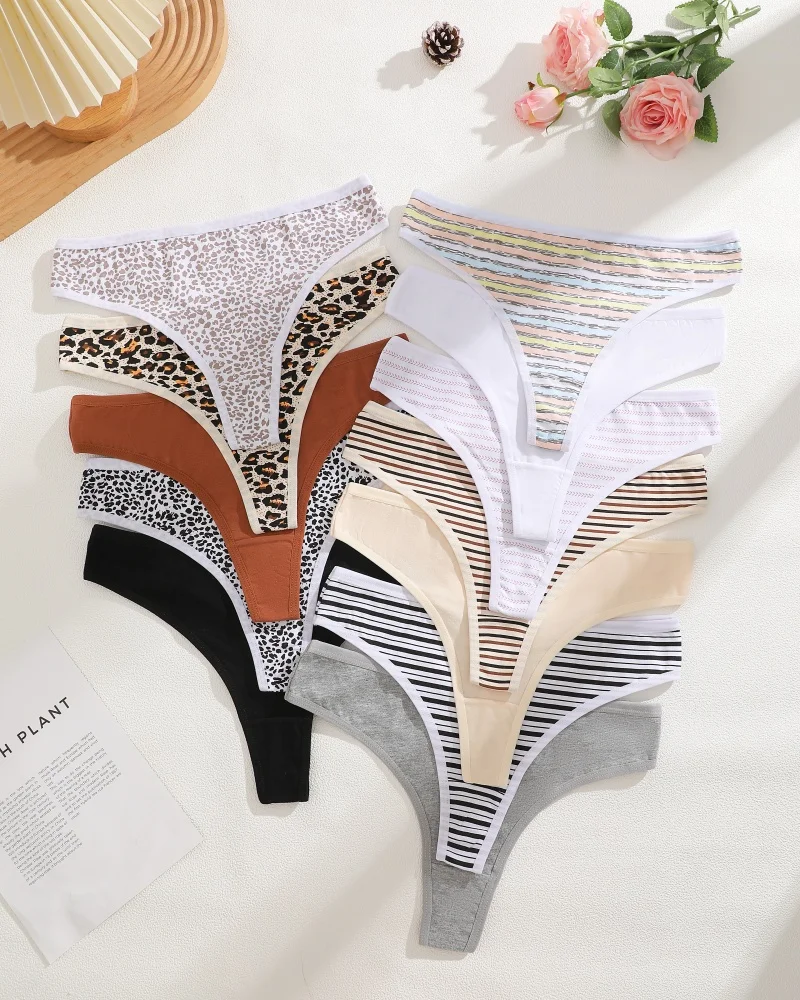 7-teiliges Set Nahtlose XS-XXL Baumwoll-Unterhosen, Atmungsaktive Sexy Low-Waist G-Strings mit 28 Druckmustern, Weiche Damen-Tangas Lingerie – Detail 34