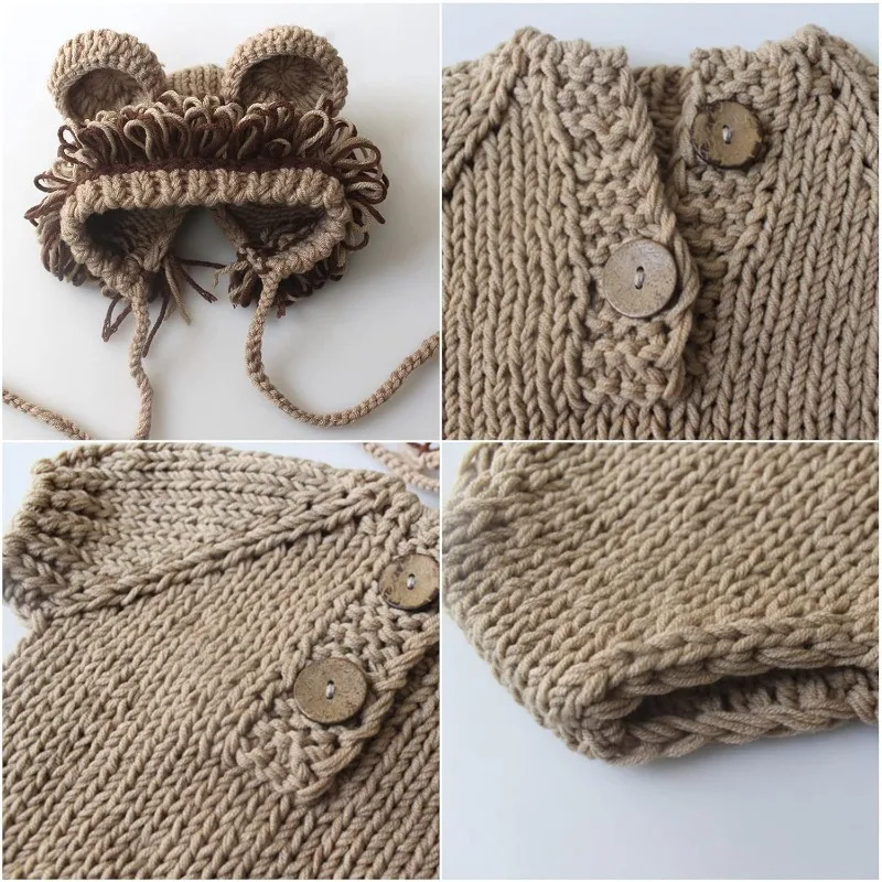 Newborn Lion Costume Set - Baby Animal Photography Props Romper Outfit for Infant Photoshoot