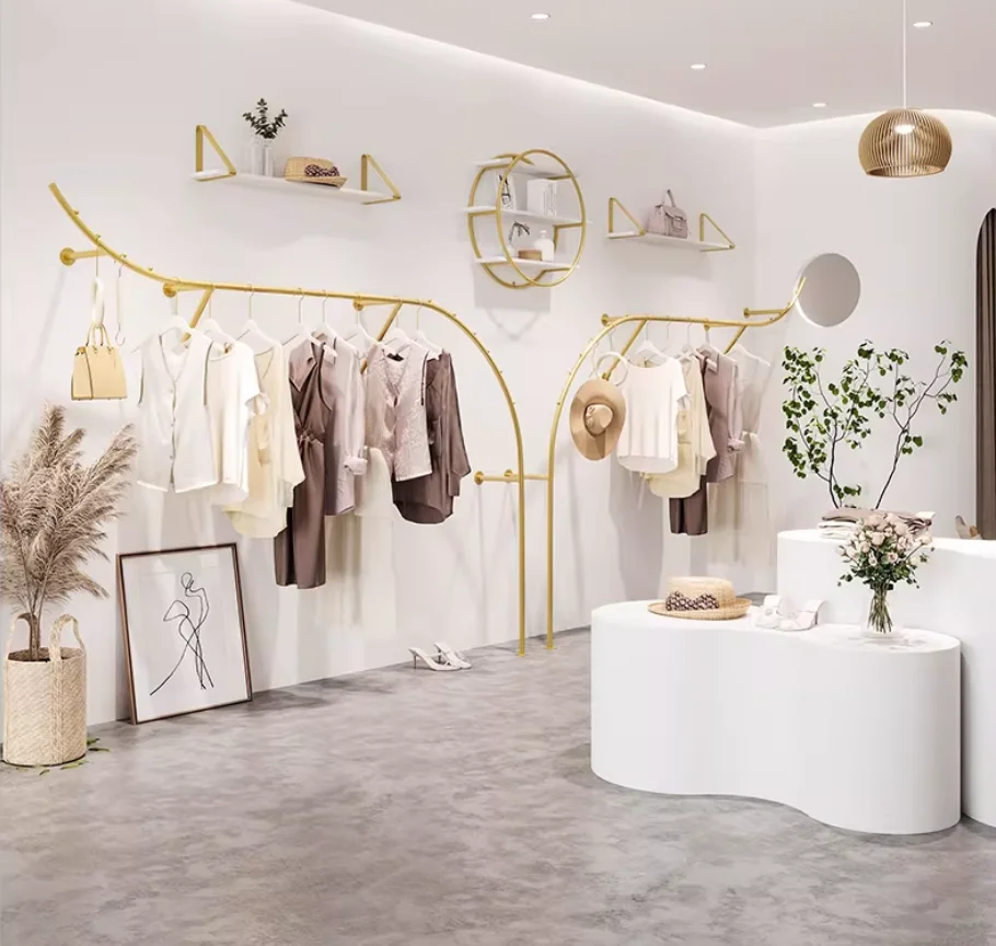 

IronworkClothing Store Display Rack Wall-mounted Hanger Wall-mounted Clothes Pole Women's Clothing Internet Celebrity Store Deco