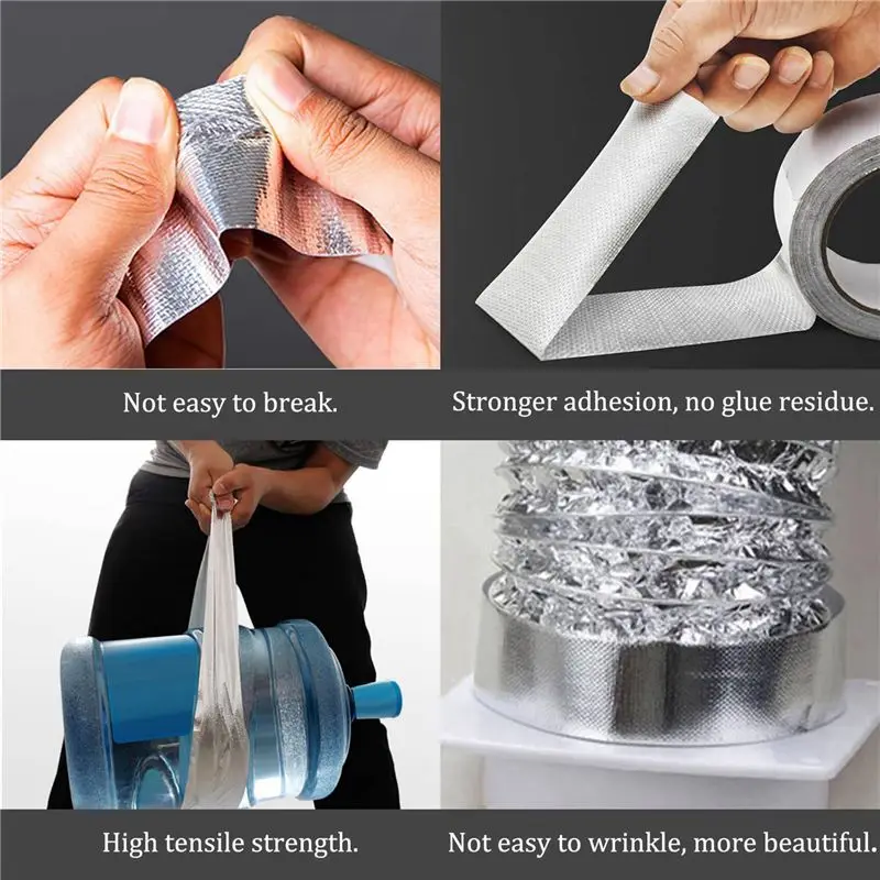 Glass Fiber Cloth Aluminum Foil Tape (5.9Mil Thick), High Temperature Insulation Adhesive Metal Duct Tape,2 Pack