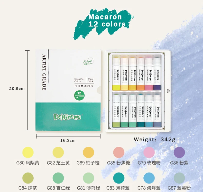 Professioneller fester Gouachestift, Basic/Macaron-Pastelle, Buntstifte, Malerei, Kinder, Zeichnen, Kunstbedarf, ungiftiger Wachsstift, DELGREEN – Detail 19