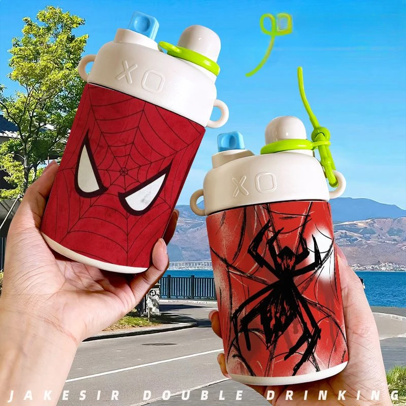 Marvel Cartoon Spidermancreative stainless steel thermos cup large capacity outdoor portable double lid sports water cup gift