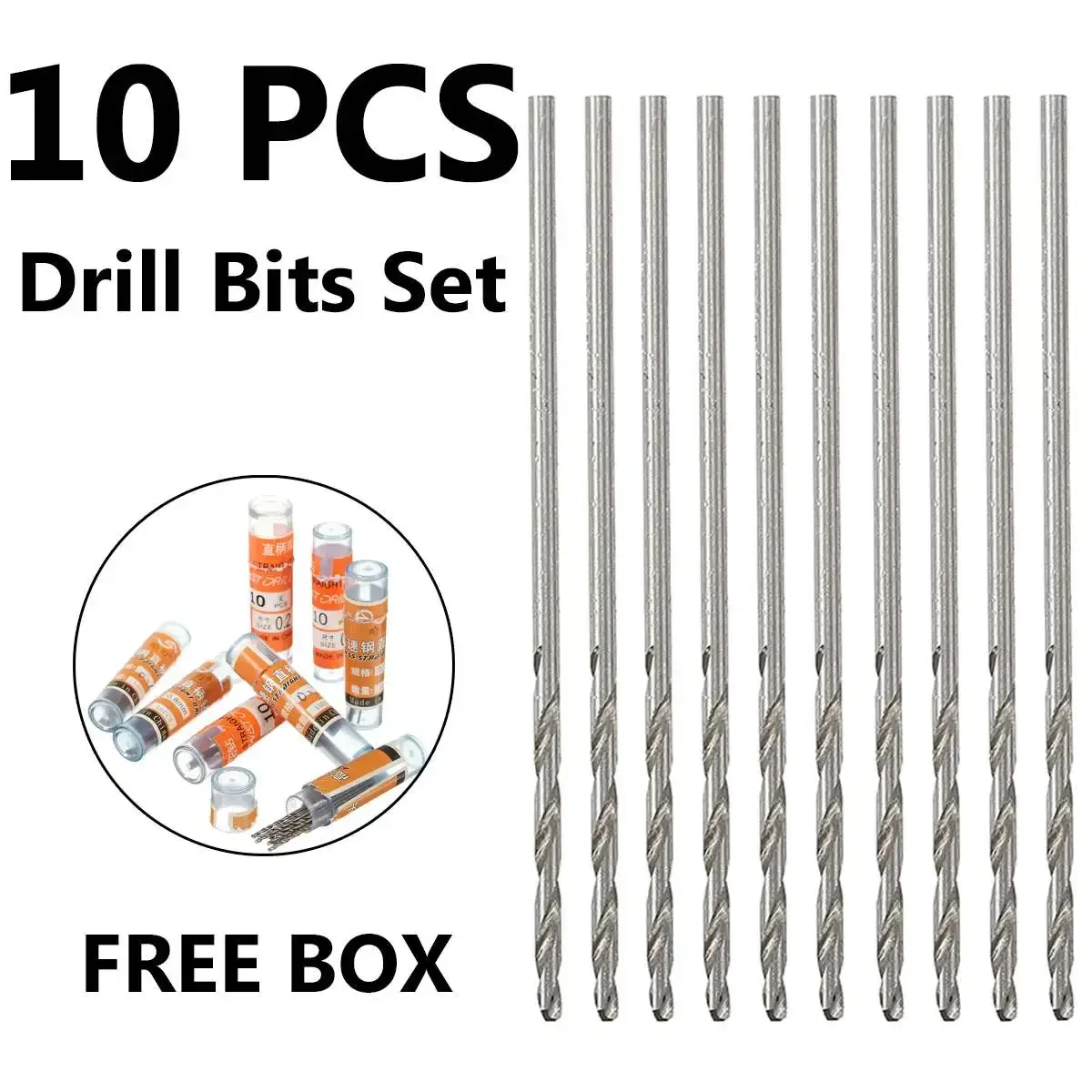 10 pieces of 0.3/0.5/0.6/0.7/0.8/0.9mm micro wear-resistant straight shank twist HSS high speed steel metric drill bits