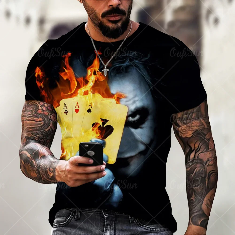 

3D Men's T-shirt Summer Street Fashion Short Sleeved O-neck Oversized Poker Men's Top